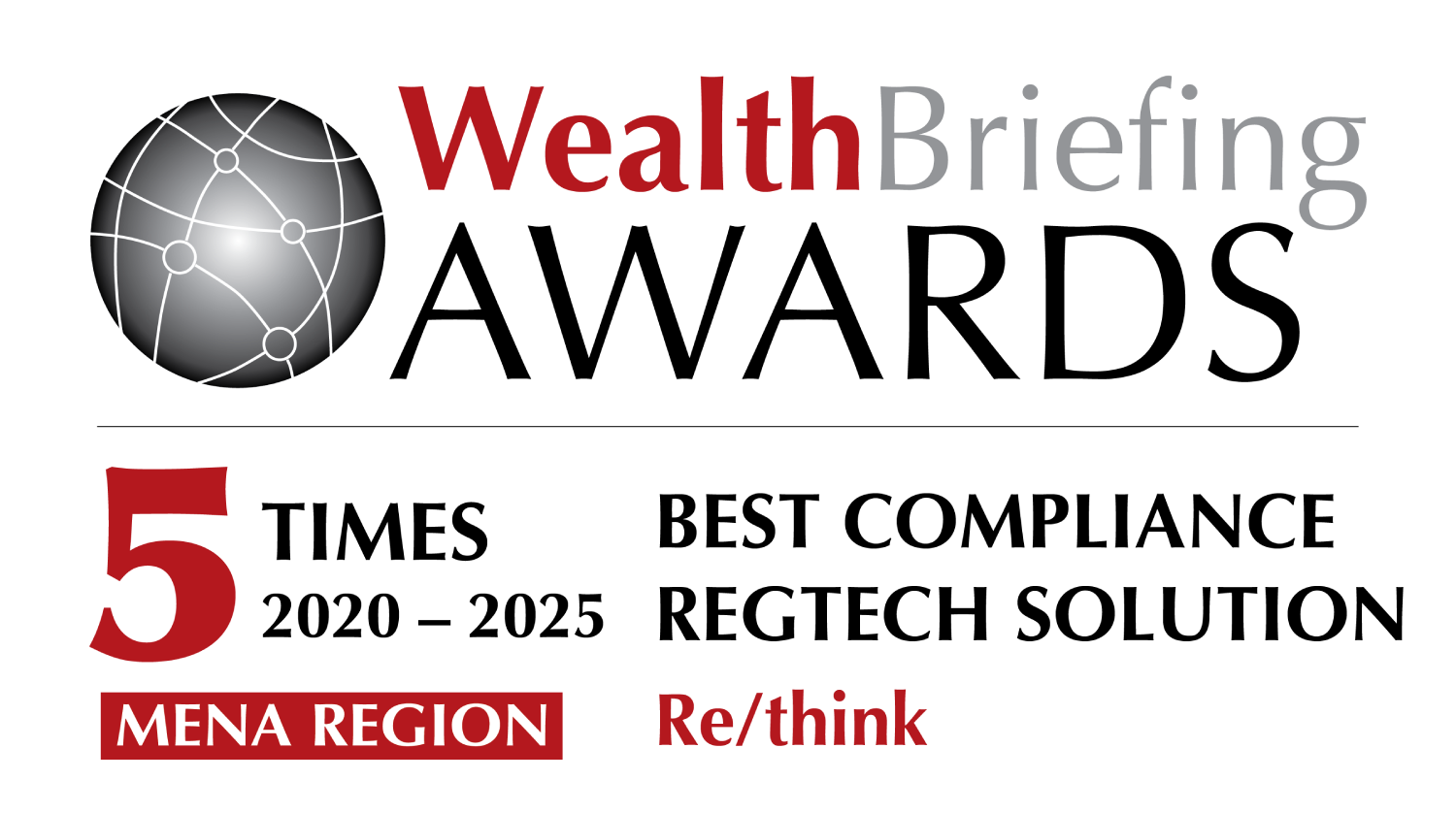 WealthBriefing Awards, MENA region: Best Compliance Regtech Solution winner five times, 2020 to 2025, Re/think